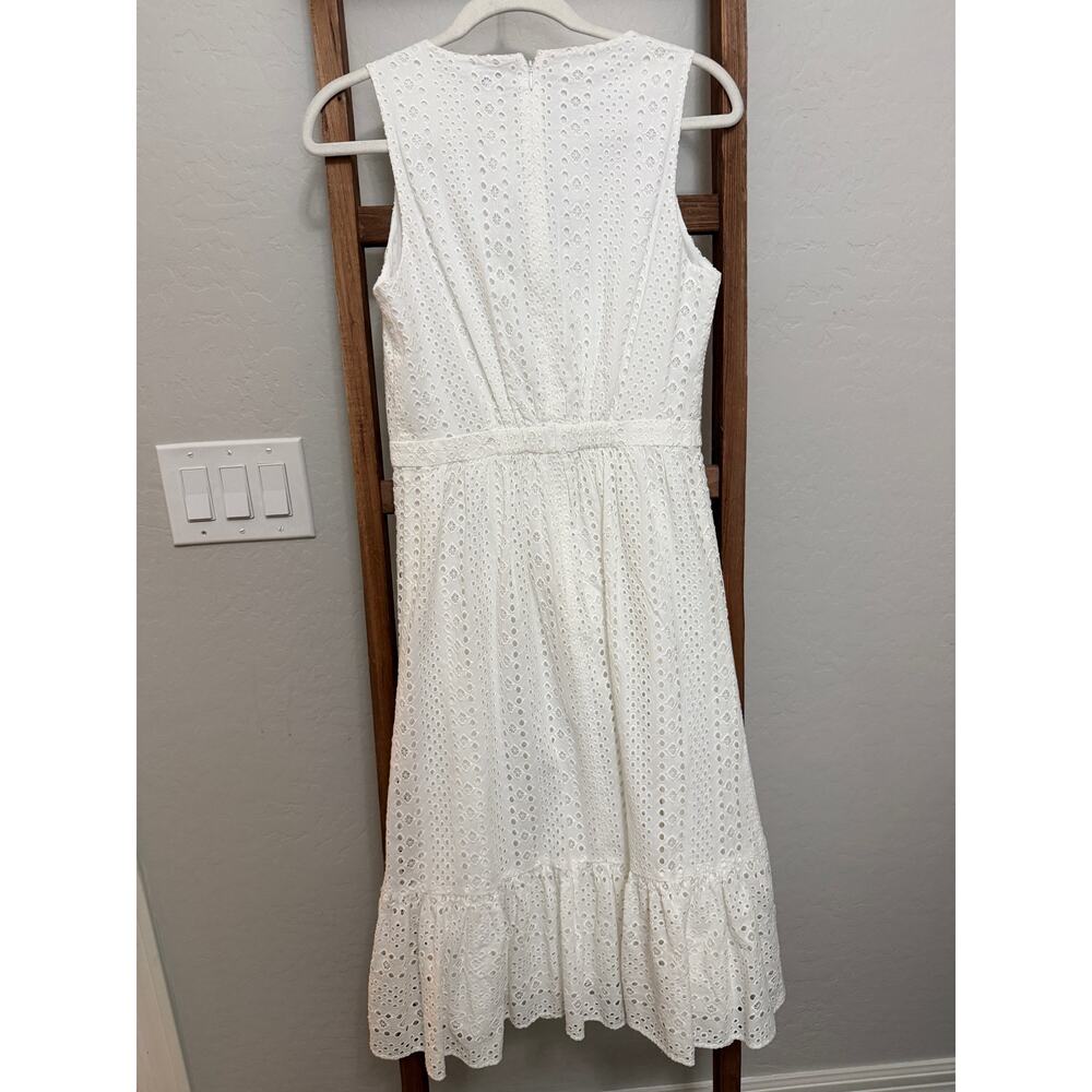 J. Crew-White Eyelet Lace Crochet Tiered Midi Dress Sleeveless-size 2 - Picture 2 of 5